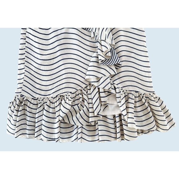 TORY BURCH Opalina Striped Ruffle Faux Wrap Riptide Skirt Sz 10 - Picture 5 of 8